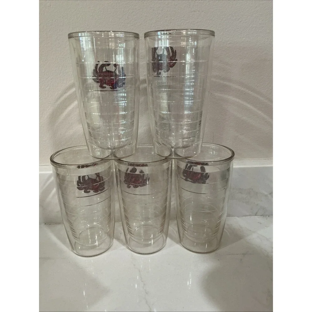 Tervis 16 oz Tumblers Lot of 5 Embroidered Red Crab Insulated Beach Lakehouse